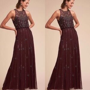 💯 New Anthropologie BHLDN Amanda Burgundy Dress